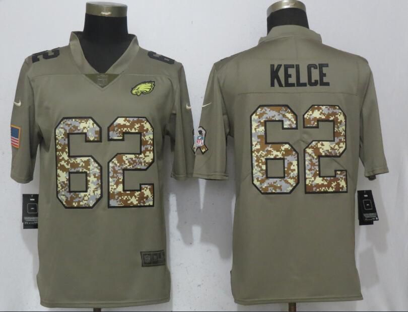 Men Philadelphia Eagles #62 Kelce Olive Camo Carson Salute to Service Nike Limited NFL Jerseys->->NFL Jersey